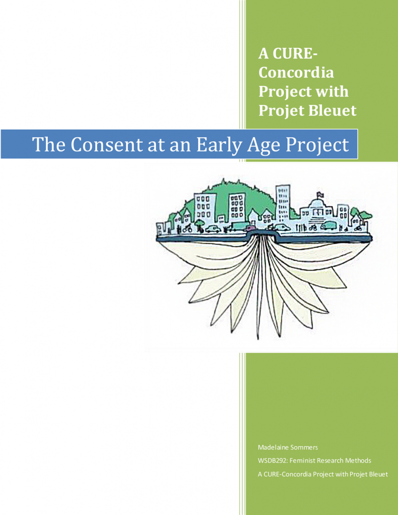 image of a title page with black and green detailing, titled the Consent at an Early Age Project